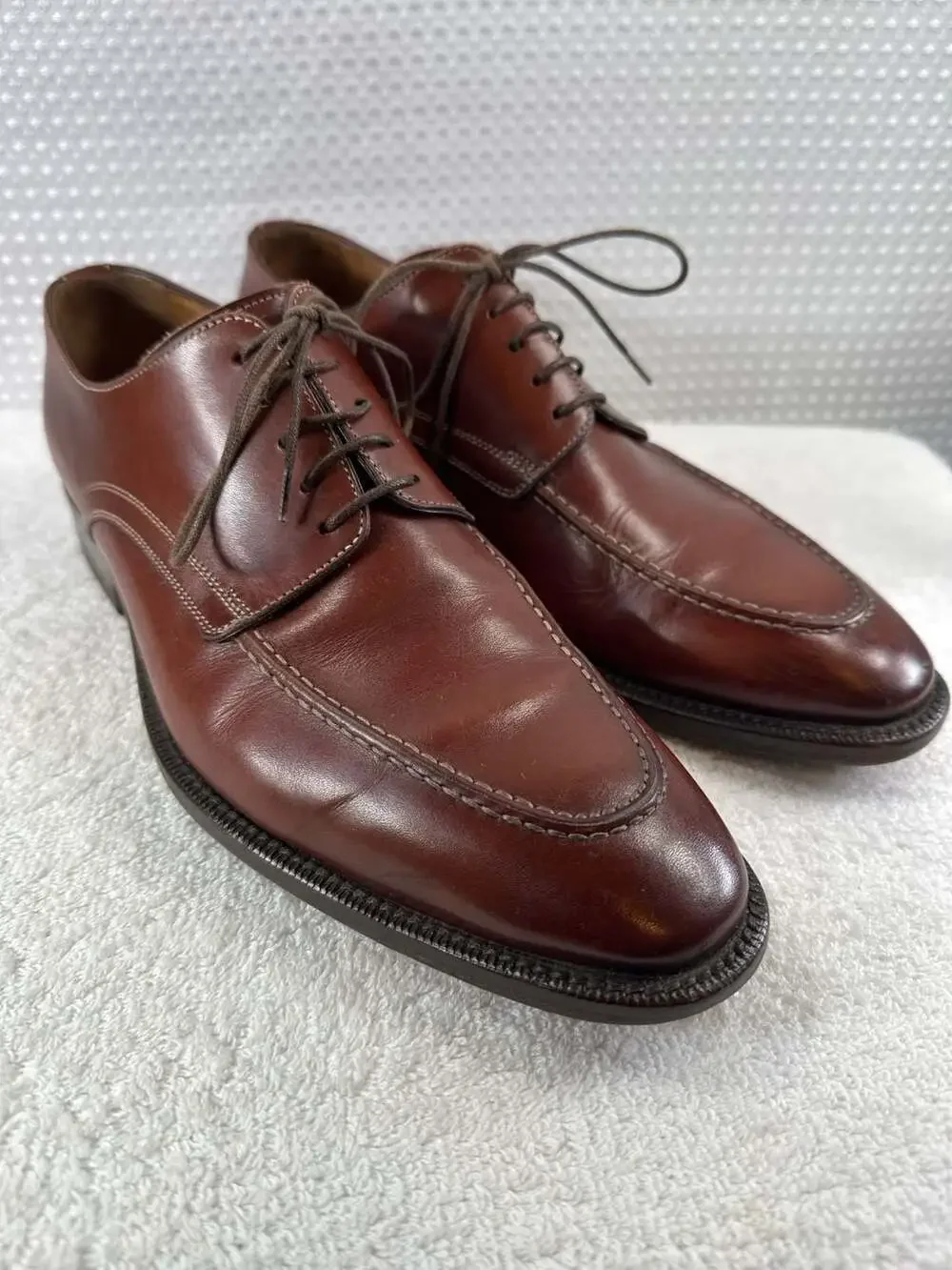 Santoni Brown Leather Apron Toe Derby Shoes Size 8 D